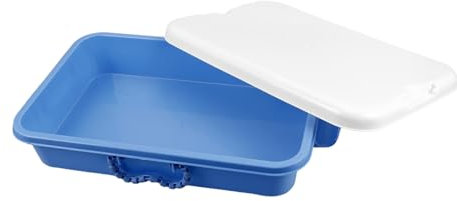 GALPADA Portable Sand Tray and Toy Storage Box for Kids, Dark Navy Handheld Montessori Sensory Play Tray with Lid for Indoor Sandbox and Craft Storage