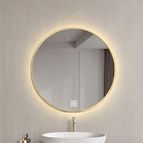 Specchio da bagno illuminato a LED con cornice, specchio da parete cosmetico retroilluminato, a prova di esplosione, illuminazione regolabile a 3 colori per trucco e toilette