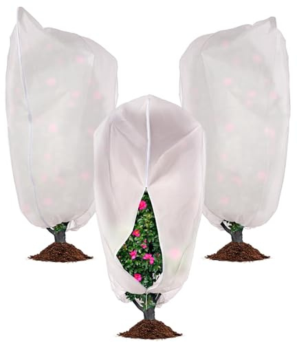 YEENAIV Lot de 3 Housse Voile Hivernage Plante Exterie, Lot de 2 Voile Hivernage Plante Exterieur Protection Plantes en Pot Contre Le Froid et Le Gel, Hivernage Plante avec Cordon de Serrage et Zipper
