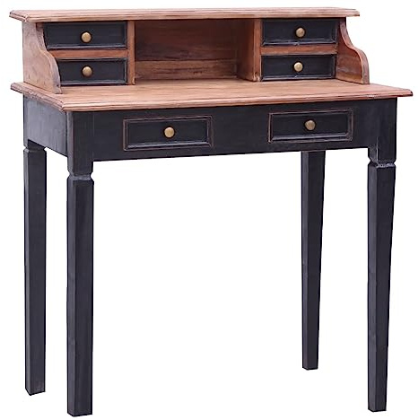 Mandloder Schreibtisch mit 6 Schubladen und Fach aus massivem Altholz, 90x50x101 cm, rustikaler Holz Sekretär für Büro, Schlafzimmer & Home-Office