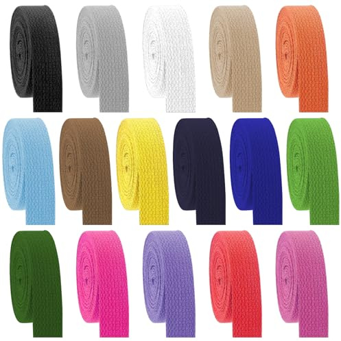 Nastro sbieco in 16 colori, 25 mm, 200 cm, nastro per regali, fai da te, confezione mista, 2 m per rotolo, cotone e poliestere, misto 25 mm