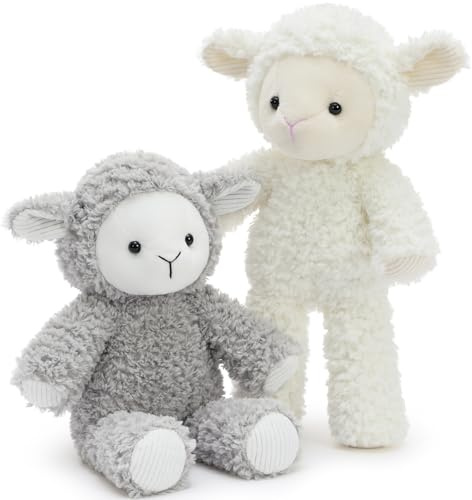 MorisMos 4 stücke süß Schaf Kuscheltier XXL Set, 30 cm lang weich plüsch Schaf Lamm stofftier plüschtier, Kinder Geburtstag Ostern Weihnachten Geschenk,weiß, grau