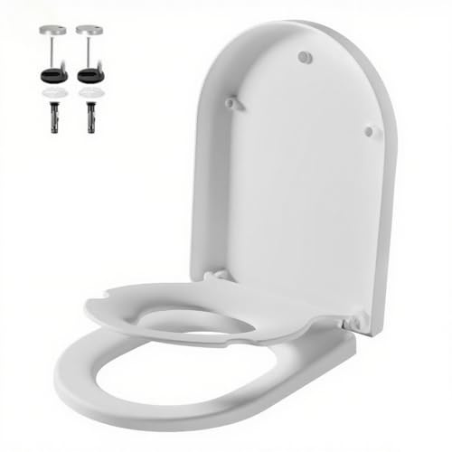 Toilettendeckel mit Kindersitz D-Form, WC-Sitz mit Absenkautomatik & Quick-Release Funktion, Weißer Toilettensitz aus PP-Material, Verstellbare Scharniere für Einfache Reinigung, der Kindersitz ist Ab