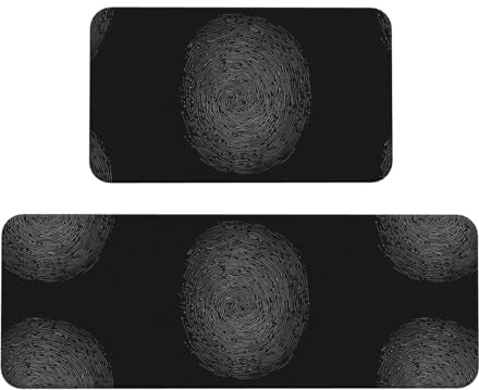 Fingerprint Kitchen Rugs Set of 2, Cushioned Anti-Fatigue Kitchen Mats for Floor, Waterproof Comfort Standing Mat Absorbent Velvet Kitchen Runner Rugs 17x30+17x47