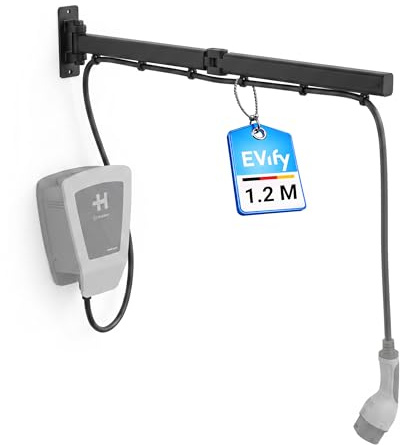 EVify Klappbare Typ 2 Ladekabel Wandhalterung mit Schwenkarm – Platzsparende Kabelführung für Wallbox Ladekabel – Überkopf Kabelarm für E-Auto Garage, Carport und Stellplatz