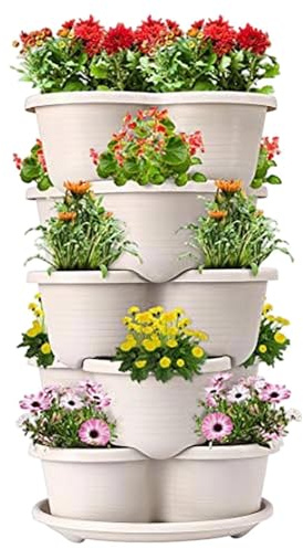 Fioriera verticale | 5 baccelli impilabili rialzati – Fioriera verticale | per casa, casa, balcone, patio, parete, cortile, fiori e verdure all'aperto
