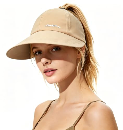 AYPOW Sun Hat for Women, Wide Brim UV Protection Visor Cap Summer Hat with Ponytail Hole, Lightweight Breathable Beach Hats with Chin Strap Adjustable Packable Sunhat for Travle Camping Outdoor Sport