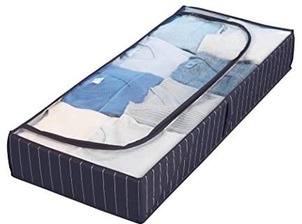 WENKO Unterbettkommode Comfort - Unterbett-Aufbewahrungstasche mit Sichtfenster, Polyethylen-Vinylacetat, 105 x 15 x 45 cm, Blau