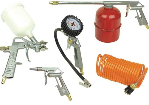 Brüder Mannesmann Werkzeug 1527Druckluft Set 5 tlg, Reifendruck Pr�fer, Spr�hpistole, Blaspistole, Farbspritzpistole, Druckluftschlauch, M 1527