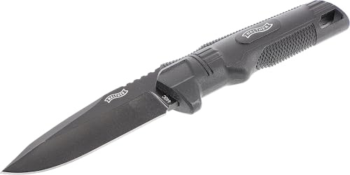 Walther Messer Back Up Knife, schwarz, 212mm | Feststehendes Outdoor-Messer mit GFK-Scheide und Gürtelclip