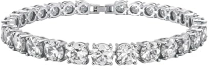 KEZEF 7mm White Cubic Zirconia Tennis Bracelet for Women – 7 Silver-Plated Brass, Round Cut CZ, Fold-Over Clasp
