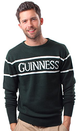 Guinness Pull en Tricot Officiel pour Homme avec Texte Blanc, Vert Bouteille