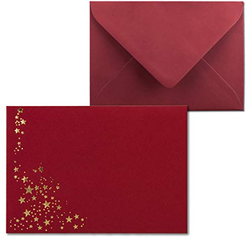 25x Weihnachts-Briefumschläge - DIN C6 - mit Gold-Metallic geprägtem Sternenregen -Farbe: Dunkelrot - Nassklebung, 120 g/m² - 114 x 162 mm - Marke: GUSTAV NEUSER