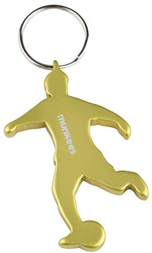 munkees 3490 - Llavero con diseño futbolista, anilla y abrebotellas, fabricado en aluminio de alta calidad, amarillo