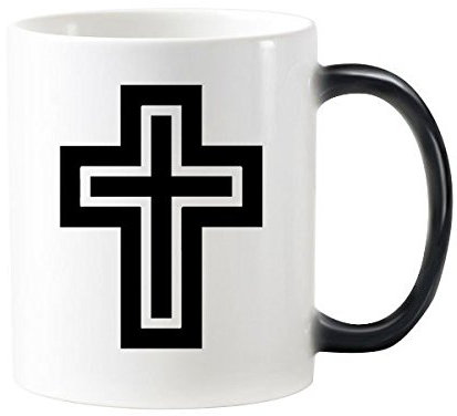 Religion Christentum Belief Kirche schwarz weiß Heiligen Kreuz Kultur, Design Art Illustration Muster 'wärmeempfindliche Farbwechsel Farbe Tasse Milch Kaffee mit Griffe 350 ml