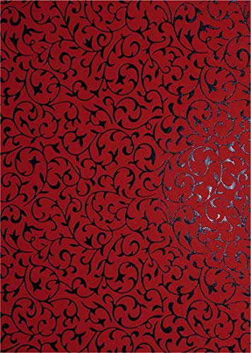 Netuno 5 Blatt Deko-Papier mit Muster 180 x 250 mm 150g Bastelpapier Rot mit Spitze in Schwarz Designpapier für Einladungskarten Hochzeit Taufe Weihnachten Dekorationen