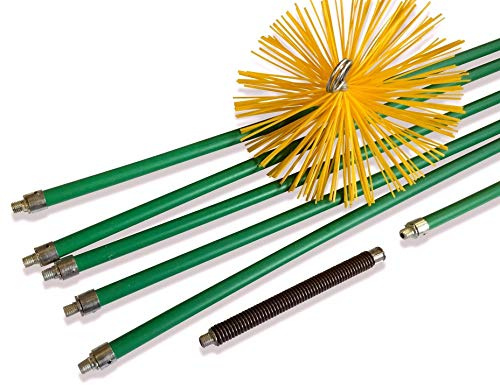 Kibros Kit ramonage pro conduits gainés hérisson synthétique Ø 250 mm 8 m | Hérisson Ø 250 mm, 6 cannes vertes autobloquantes Ø 18 mm, ressort de départ, cheminées conduits gainés.