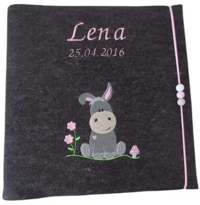Fotoalbum Kind/Baby Album Name Reh unge Mädchen Geburt Wollfilz 30 cm x 30 cm
