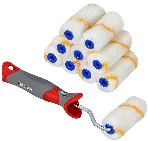 KOTARBAU® 10er Set Farbroller Gelbfaden 70 mm mit Gummigriff Farbwalze Walzenbürste Pinsel Rollerwalze Rollerpinsel für Anstricharbeiten und Renovierung