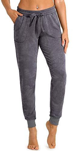 icyzone Joggingbyxor för kvinnor, långa sportbyxor, tainingsbyxor med fickor, sweatbyxor för löpning, kol, XL