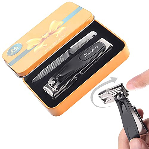 MILEILUOYUE Nagelknipser 2 Stück, 360° drehbarer Kopf, Edelstahl, scharfe Pediküre für dicke Nägel, Nagelfeile, Metalldose, geeignet für Geschenke