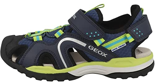 Geox J Borealis Boy B, Sandali Bambini e ragazzi, Blu/Verde (Dk Blue/Lime), 34 EU