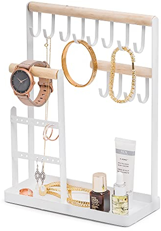 Sasha Morel Jewellery Stand, Jewellery organiser | Multi-Tier Necklace Stand Wooden Jewellery holder, Necklace Holder | 12 Hooks Earring Display Stand, Necklace Display Stand, Bracelet Display Stand