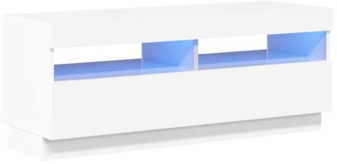 vidaXL TV Schrank mit LED-Leuchten Lowboard TV Möbel Tisch Board Sideboard Fernsehtisch Fernsehschrank HiFi-Schrank Hochglanz-Weiß 100x35x40cm