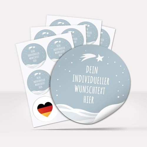 24 Weihnachtsaufkleber PERSONALISIERT mit Wunschtext, rund 4 cm | Aufkleber für Geschenke & Produkte zu Weihnachten mit Text oder Namen, selbstklebende Etiketten geschäftlich privat, Motiv Schnee