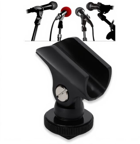 Zunate Microphone Clip Holder, Plastic Mic Clip Stand for 1.95cm/0.8in Microphones, with 1/4 inch Screw Hole & Cold Shoe Mount, for Tripod/Camera