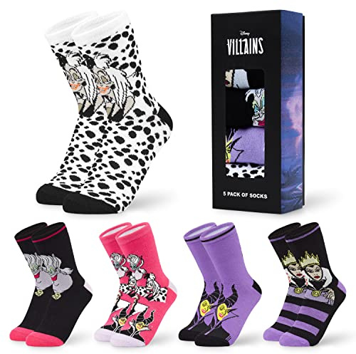 Disney Polpaccio Calzini Donna EU 35-41, Pacco da 5 Morbido Novità Calze, Calzini Caldi Donna, Idea Regalo Accogliente (35/41 EU, Viola/Rosa Villains)