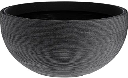 Spetebo XXL Kunststoff Pflanzschale rund 58 cm wetterfest - grau - Garten Pflanzkübel groß UV beständig mit Rillenmuster - Blumenkübel Blumenschale für Garten Balkon Terrasse Innen Außen (anthrazit)