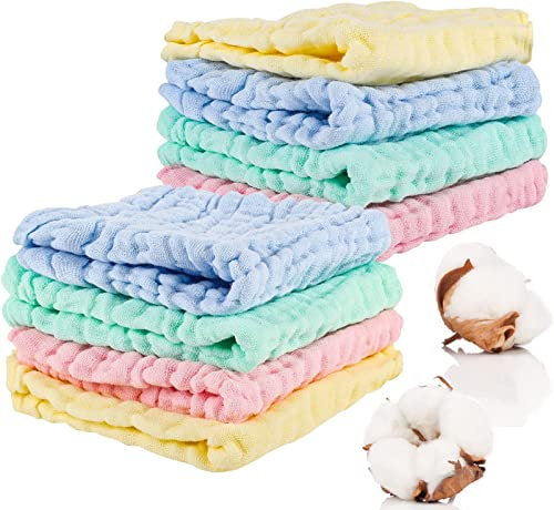 8 Pack Muslin Cloths for Baby, 12x12 Inch Muslin Squares Soft Burp Cloths 6 Layers Cotton Newborn Hand Washcloths Baby Wash Cloths Reusable Baby Towels