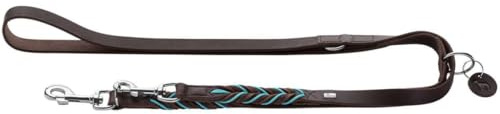 HUNTER Verstellbare Führleine SOLID Education Cord, Farbe: Dunkelbraun/türkis, Handgeflochten, 3-Fach verstellbar, Robustes Rindsleder mit Kontrastseil und Lederanhänger, Größe: 20/200