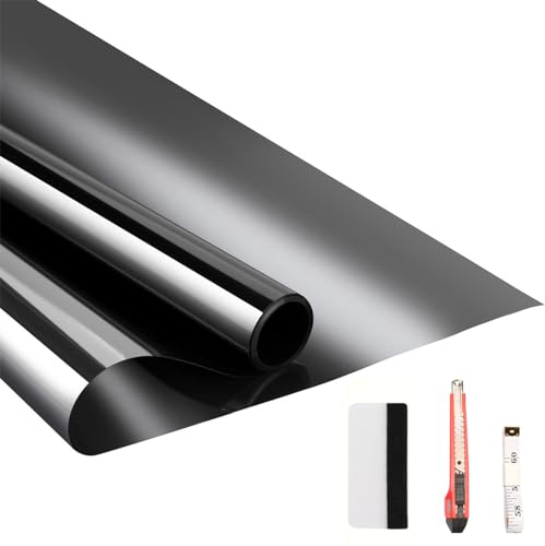 Arthome Pellicola per Vetri Finestre Anti-UV 60cmx460cm, Nero Argento, Controllo del Calore Oscuranti per Finestre Riflettente Adesiva per casa e ufficio Riduzione Abbagliamento solare con strumento