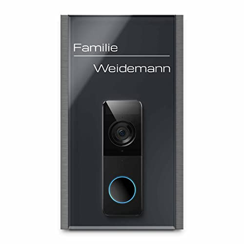 Edles Namensschild für Eufy Doorbell 1080p - personalisiertes Türschild aus Edelstahl & Acrylglas | kompatibel mit Eufy 1080 Videotürklingel Funk Video Klingel - Funkklingel Zubehör