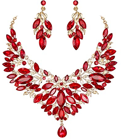 Clearine Braut Schmuck-Set Marquise-Kristall-Strass-Cluster-Statement-Halskette und baumelnden Ohrringe Set für Damen Hochzeit Party Klar Silber-Ton