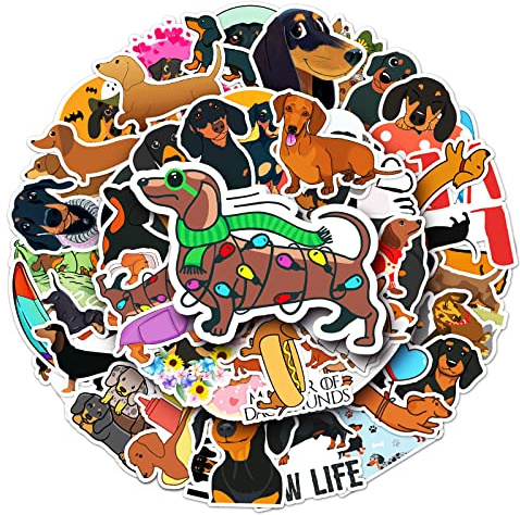Affoto Dackel Aufkleber für Laptop(50 PCS),Geschenk für Kinder Teens Erwachsene Jungen,Dachshund Stickers wasserdichte Vinyl Aufkleber für Scrapbook,Skateboard,Auto,Gepäck