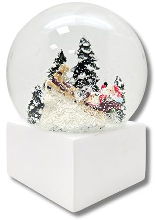 Minium Collection 20112 Schneekugel Weihnacht Santa im Schlitten Winter auf Sockel weiß eck, Pure-Line, Durchmesser 100mm