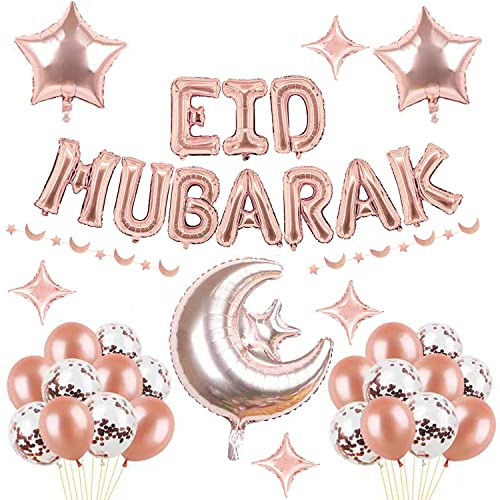 Eid Mubarak Dekoration Rosegold Luftballons Muslim Latex Ballons Star Moon Ballon Eid Al-Fitr Ballon Folienballon für Eid Mubarak Ramadan Feier Mubarak Kareem Decoration