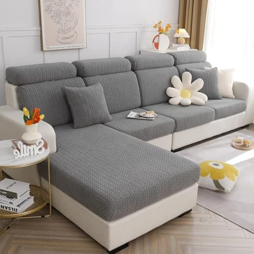 Sofa Seat Cushion Covers - Universal Stretch Sofa Cover, Soft Sofa Covers L Shape, Sofa Seat Cover Couch Chaise Covers, Sofa Slipcovers Sofa Cushion Cover Protector for Living Room (Grey Wheat)