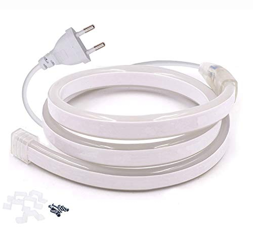 FOLGEMIR 12m Neon Seil Strip - Warmweiß, doppelseitige LED flexibler Streifen ohne Lichtpunkte, 220V helle 2835 LED Band, IP65 wasserdichter Lichtschlauch