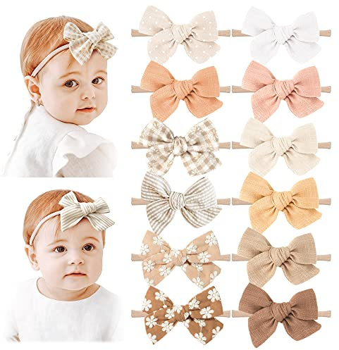 Niceye Baby Girl Bows and Headbands, Stretchy Nylon Hairbands Hair Bows for Newborns, Infants, Toddlers - Handmade Baby Hair Accessories for Girls