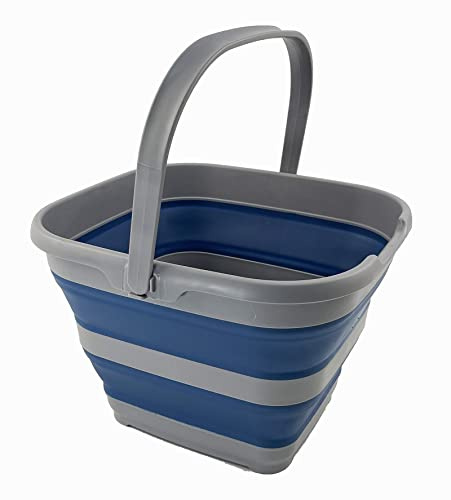 SAMMART 10L zusammenklappbarer rechteckiger praktischer Korb/Eimer (Grau/Nebelblau)