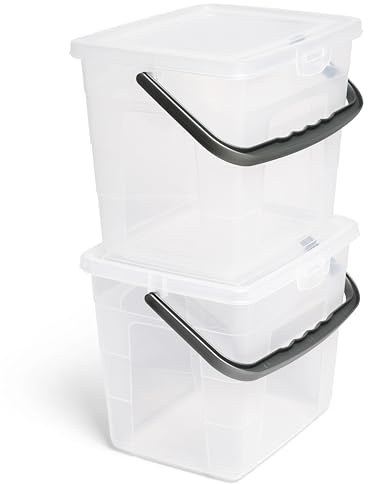 Novaliv 2x Waschmittelbehälter 4 L Transparent mit Deckel und Henkel | 23,5 x 18 x 18,5 cm, Waschmittelbox, Waschpulverbehälter, Aufbewahrungsbox Waschküche, Vorratsbehälter mit Deckel