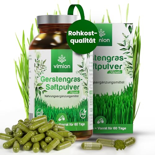VIMION Gerstengras-Saftpulver -120 Kapseln - Hochkonzentrierter als herkömmliches Gerstengras - Natürlich reich an Chlorophyll - 100% Vegan - GMO-frei - für 60 Tage