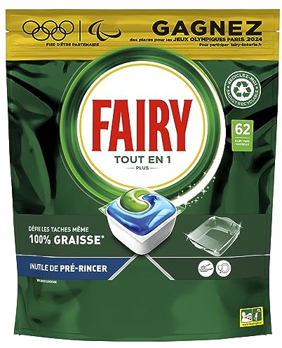 Fairy PEPS Tout-En-1 Plus Pastilles Lave-Vaisselle, 62 Tablettes, Original, Défie les Tâches Les Plus Coriaces