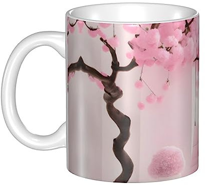 WapNo Tazza da tè in ceramica con motivo a fiori di ciliegio rosa, tazza da caffè per ufficio e casa, con manico, tazza da campeggio, 350 ml
