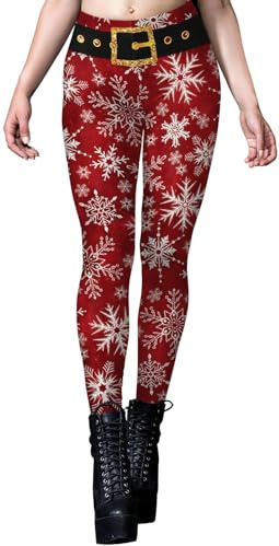 Ocean Plus Dam Jjul Joggingbyxor Imitation Paljetter Digitalt Tryck Ränder Skinny Yoga Utomhusleggings Byxor (M, Röd snöfläk)