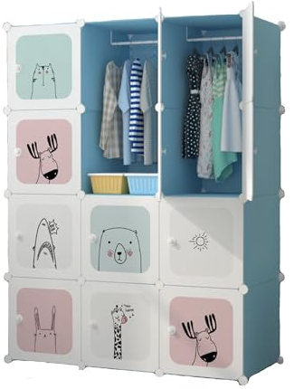 MAGIC SELECT Kinder Kleiderschrank, Modulregal, Kinderkleiderschrank, modularer Organizer, Aufbewahrungsregal für zu Hause, 12 Module, 140x105 cm